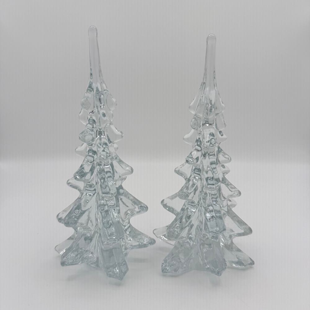 Vintage Jubilee Crystal Clear Glass Christmas Trees Set 2 Taiwan 8.25"